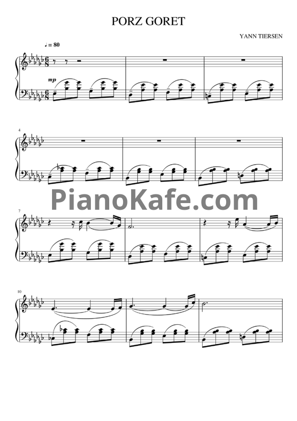 Ноты Yann Tiersen - Porz Goret - PianoKafe.com