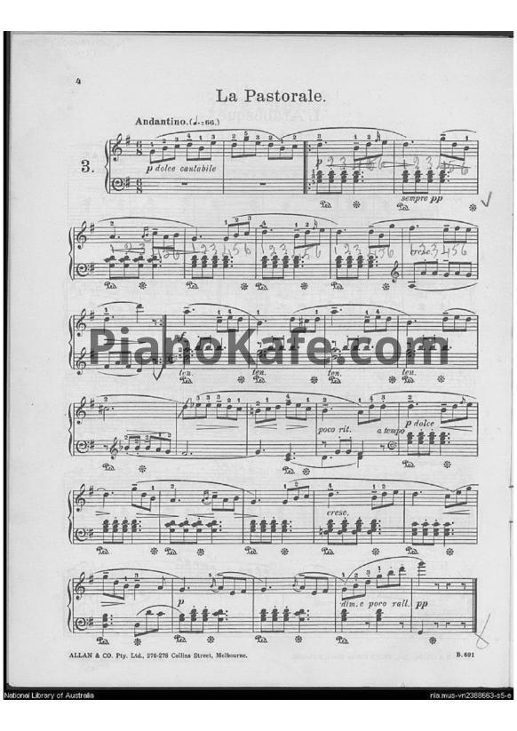 Ноты Фридрих Бургмюллер - Этюд La pastorale (Op. 100, №3) - PianoKafe.com