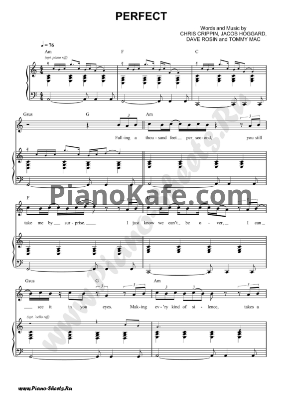 Ноты Hedley - Perfect - PianoKafe.com