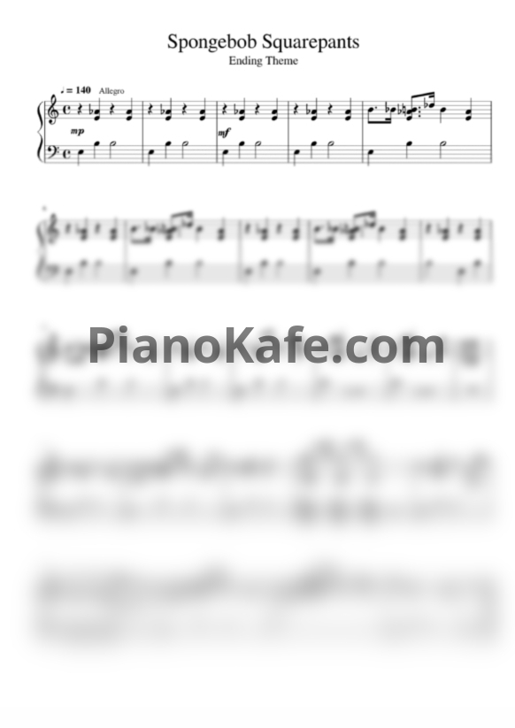 Ноты Steve Belfer - SpongeBob SquarePants (Ending theme) - PianoKafe.com