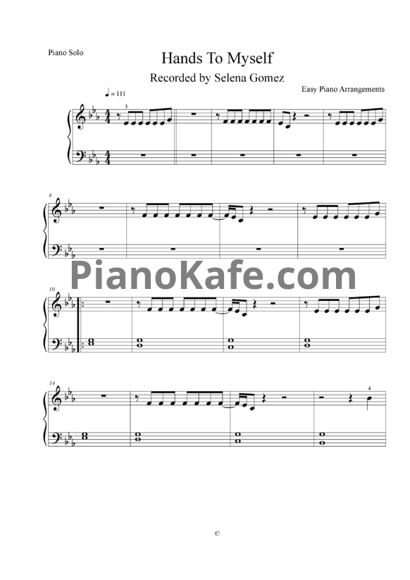 Ноты Selena Gomez - Hands to myself - PianoKafe.com
