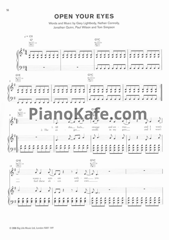 Ноты Snow Patrol - Open your eyes - PianoKafe.com