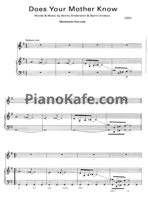 Ноты ABBA - Does your mother know - PianoKafe.com