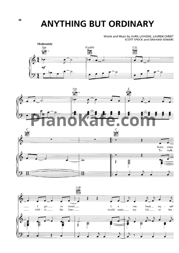 Ноты Avril Lavigne - Anything but ordinary - PianoKafe.com