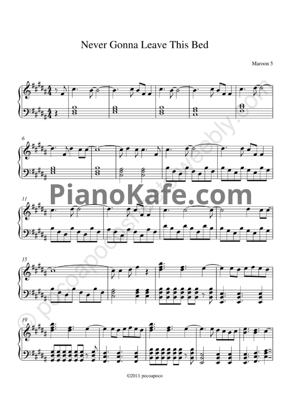 Ноты Maroon 5 - Never gonna leave this bed - PianoKafe.com