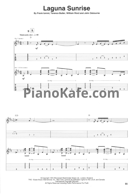 Ноты Black Sabbath - Laguna sunrise (Guitar tabs & Voice) - PianoKafe.com