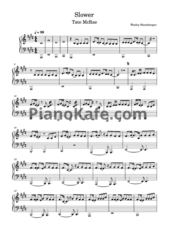Ноты Tate McRae - Slower - PianoKafe.com