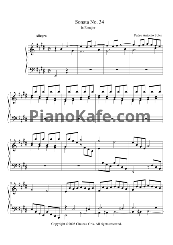 Ноты Antonio Soler - Sonata No. 34 in E major - PianoKafe.com