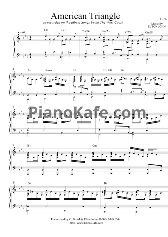 Ноты Elton John - American triangle - PianoKafe.com