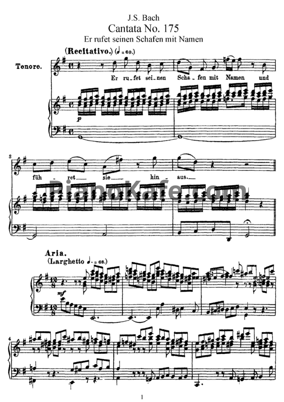 Ноты И. Бах - Кантата №175 "Er rufet seinen schafen mit namen" (BWV 175) - PianoKafe.com