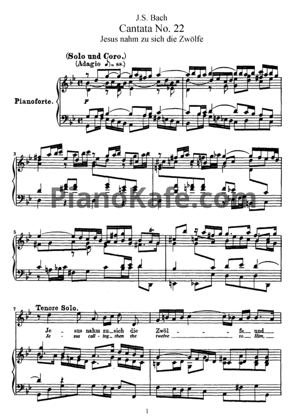 Ноты И. Бах - Кантата №22 "jesus nahm zu sich die Zwolfe" (BWV 22) - PianoKafe.com