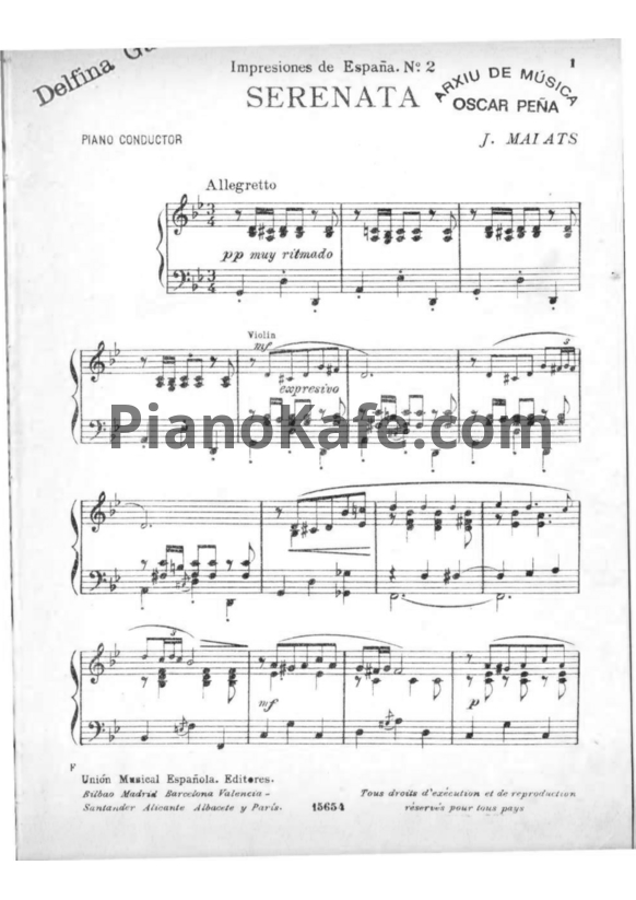 Ноты Хоакин Малатс - Испанская серенада №2 - PianoKafe.com