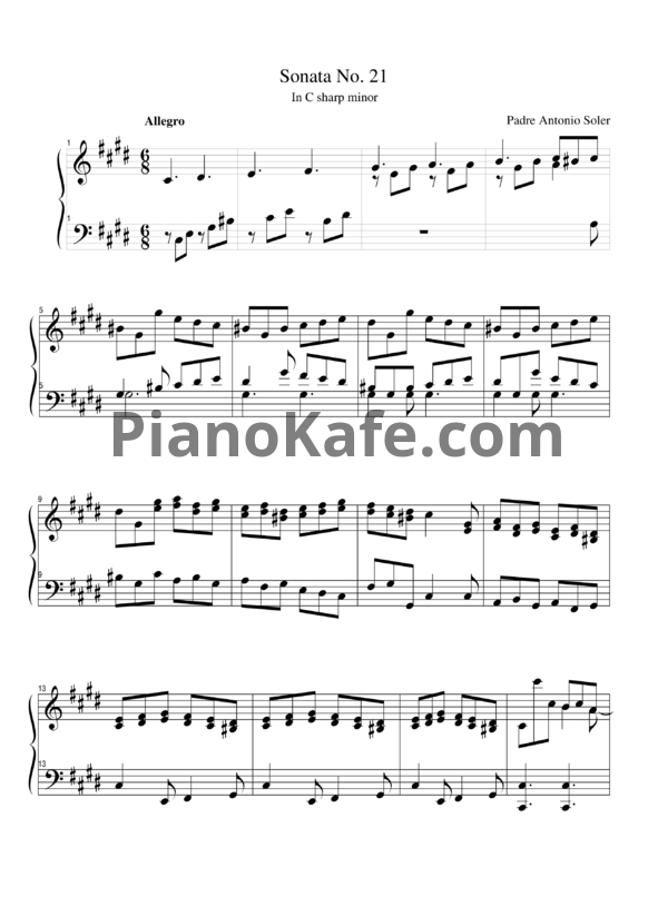 Ноты Antonio Soler - Sonata No. 21 in C# minor - PianoKafe.com