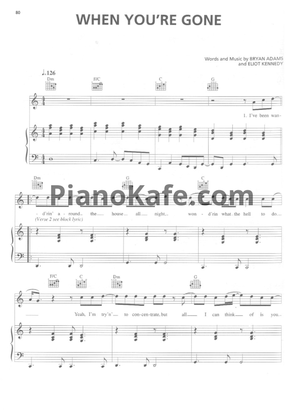 Ноты Bryan Adams & Mel C - When you're gone - PianoKafe.com