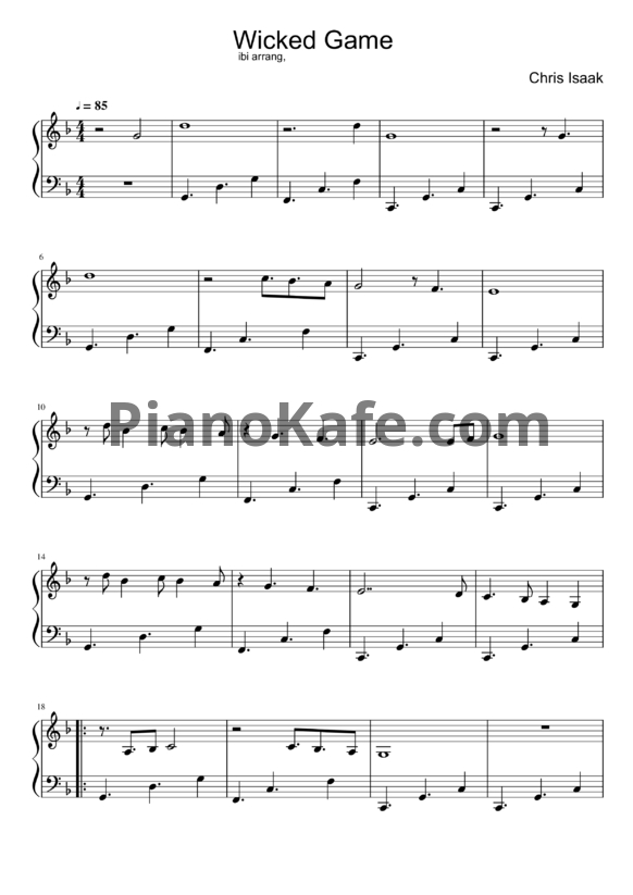 Ноты Chris Isaak - Wicked game (Piano cover) - PianoKafe.com