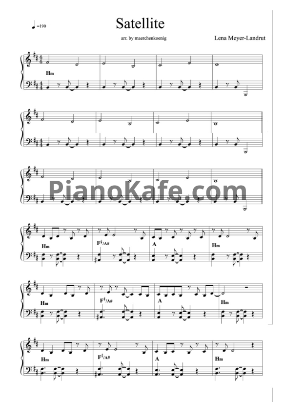 Ноты Lena Meyer Landrut - Satellite - PianoKafe.com