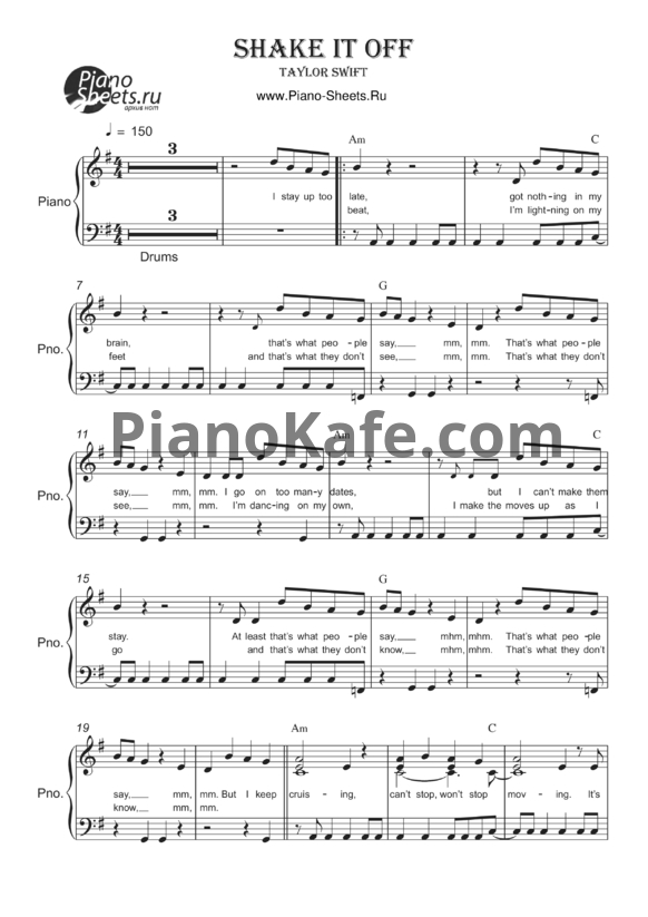 Ноты Taylor Swift - Shake it off - PianoKafe.com