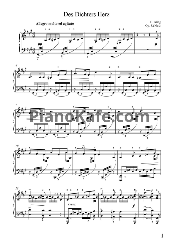 Ноты Эдвард Григ - Сердце поэта (Соч. 52, №3) - PianoKafe.com
