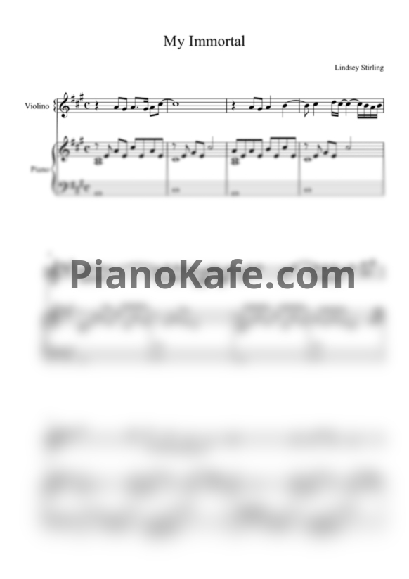 Ноты Lindsey Stirling - My Immortal (Переложение для скрипки и фортепиано) - PianoKafe.com