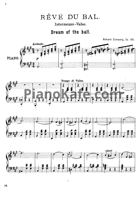 Ноты Р. Эйленберг - Rêve du bal (Op. 155) - PianoKafe.com