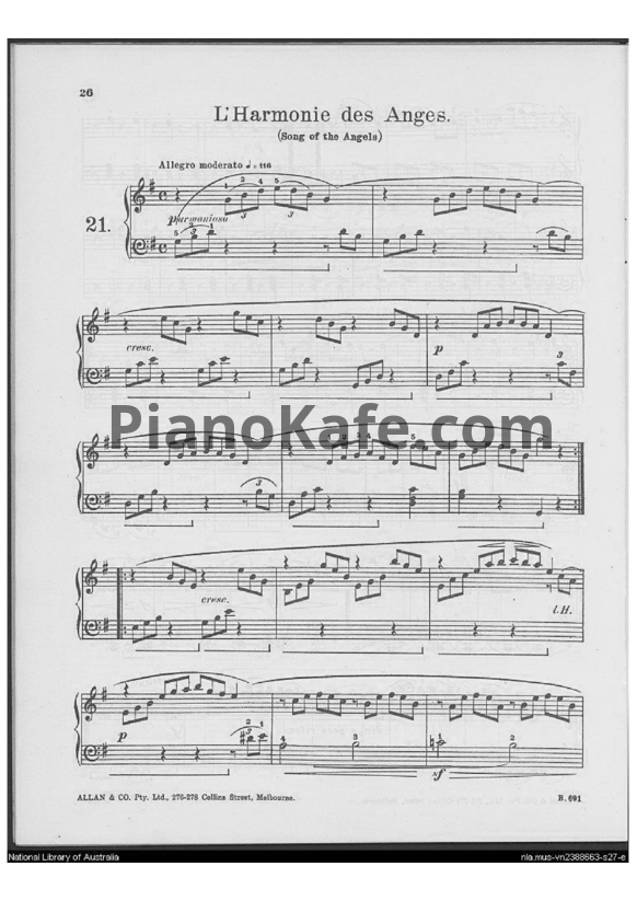 Ноты Фридрих Бургмюллер - Этюд L'Harmonie des agnes (Song of the angels) (Op. 100, №21) - PianoKafe.com