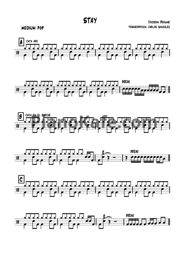 Ноты Jackson Browne - Stay (ударные) - PianoKafe.com