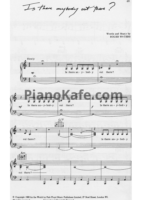 Ноты Pink Floyd - Is there anybody out there? - PianoKafe.com