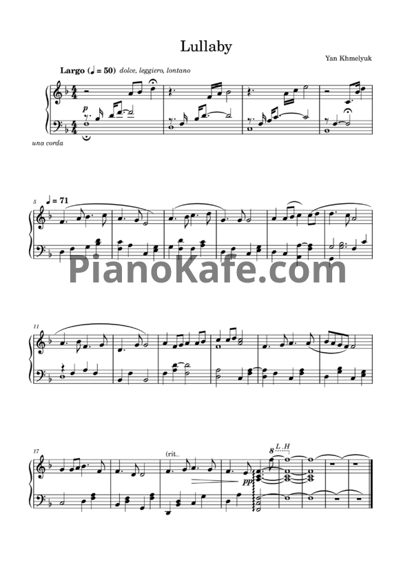 Ноты Yan Khmelyuk - Lullaby (Колыбельная) - PianoKafe.com