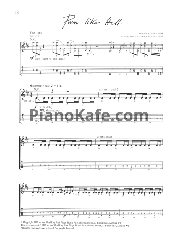 Ноты Pink Floyd - Run like hell (Guitar tabs) - PianoKafe.com