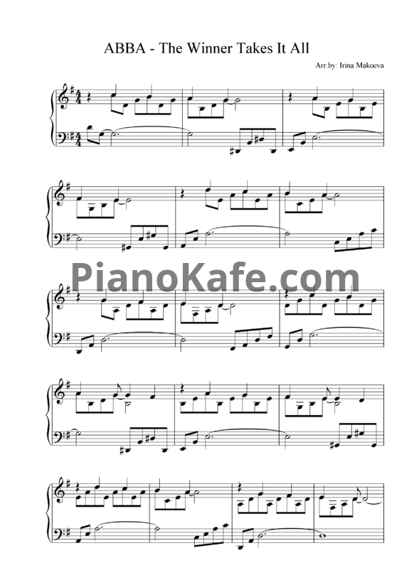 Ноты Abba - The winner takes it all - PianoKafe.com
