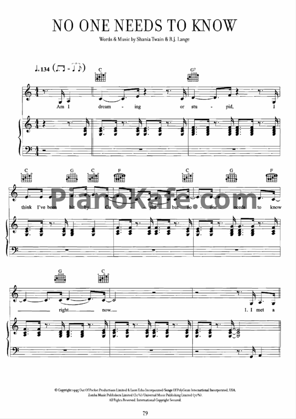 Ноты Shania Twain - No one needs to know - PianoKafe.com