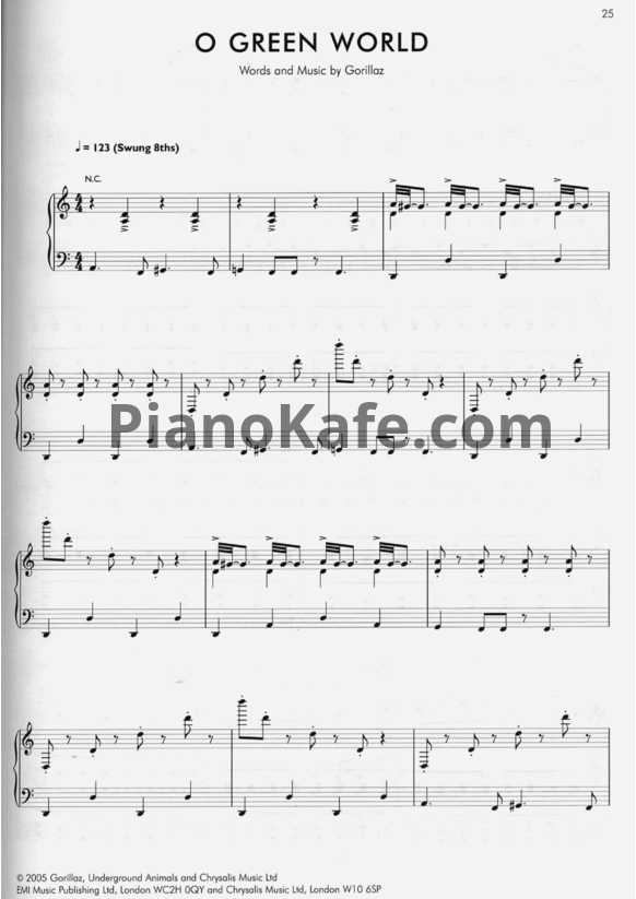 Ноты Gorillaz - O green world - PianoKafe.com