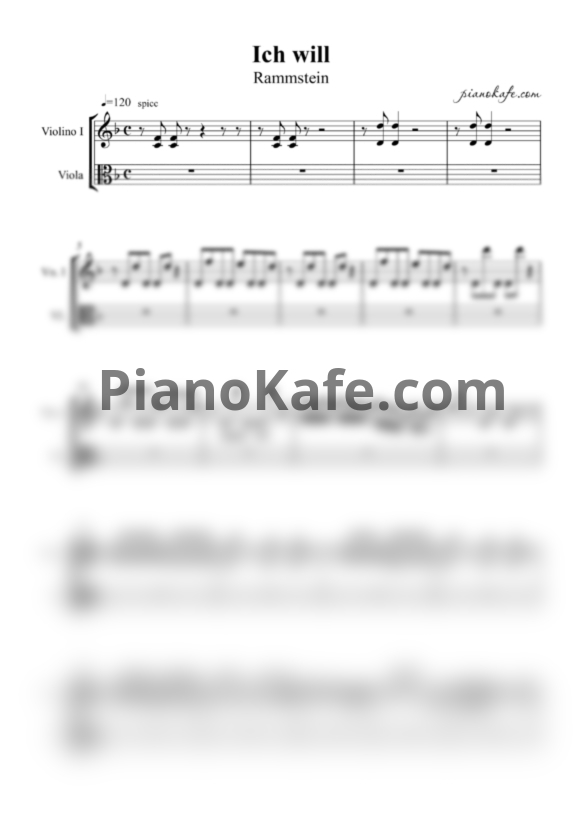 Ноты Rammstein - Ich will (Переложение для 2 скрипок) - PianoKafe.com