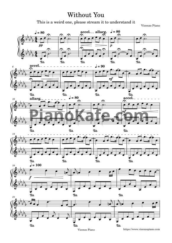 Ноты Vicenzo Piano - Without you - PianoKafe.com