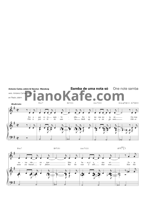 Ноты Antonio Carlos Jobim & Newton Mendonça - Samba de uma nota só - PianoKafe.com