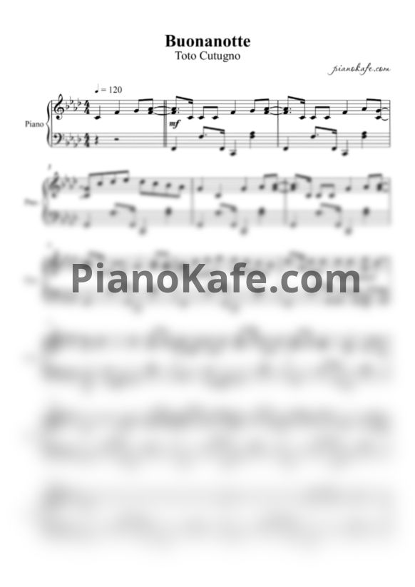 Ноты Toto Cutugno - Buonanotte (Переложение для фортепиано) - PianoKafe.com