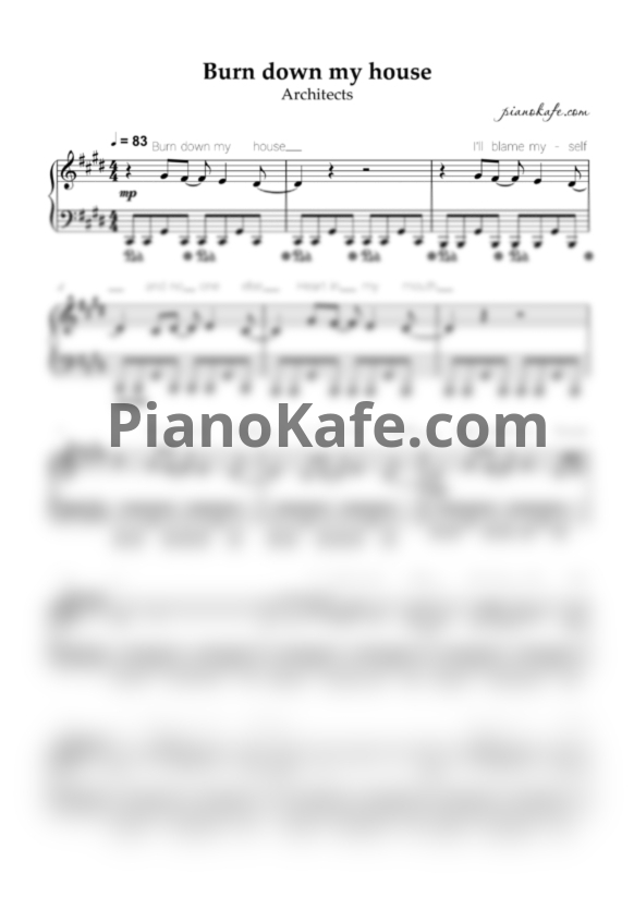 Ноты Architects - Burn down my house (Piano cover) - PianoKafe.com