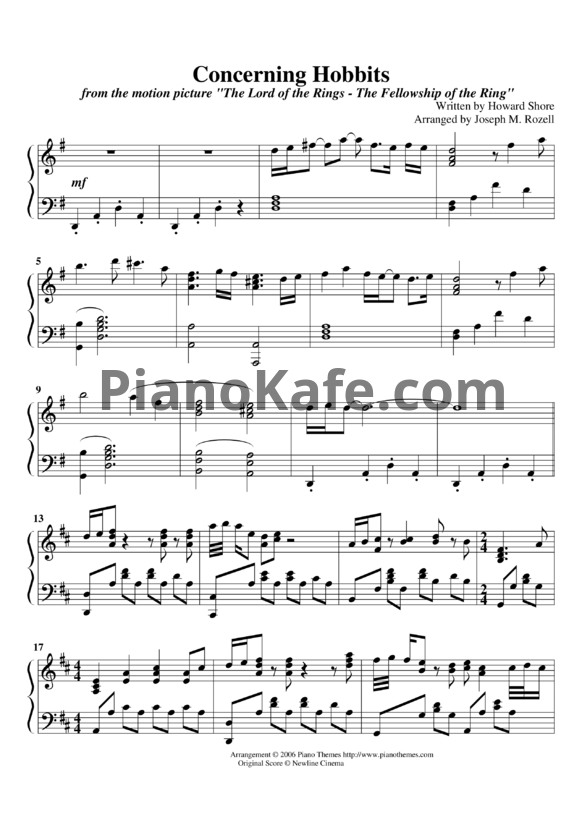Ноты Howard Shore - Concerning hobbits - PianoKafe.com