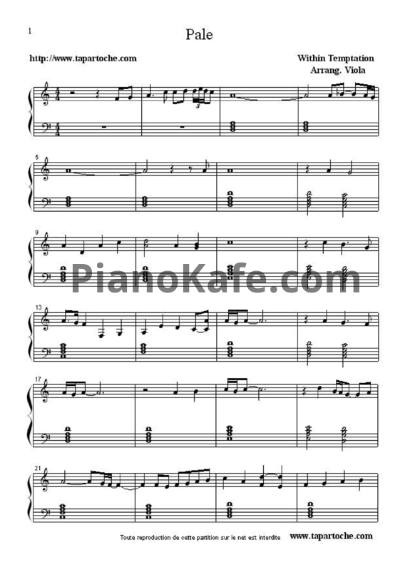 Ноты Within Temptation - Pale - PianoKafe.com