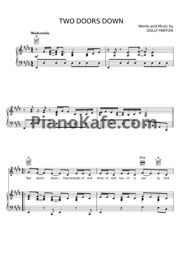 Ноты Dolly Parton - Two doors down - PianoKafe.com