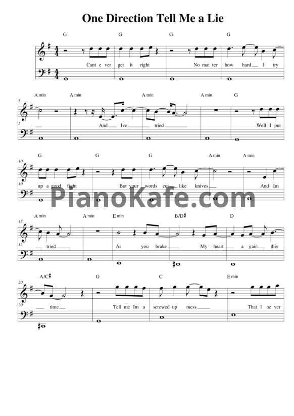 Ноты One Direction - Tell me a lie - PianoKafe.com