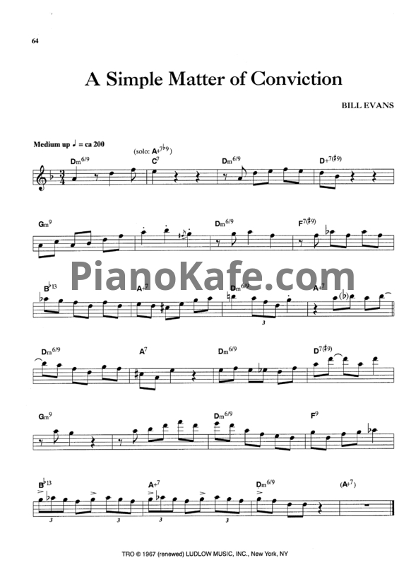 Ноты Bill Evans - A simple matter of conviction - PianoKafe.com