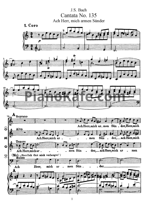 Ноты И. Бах - Кантата №135 "Ach herr, mich armen sunder" (BWV 135) - PianoKafe.com