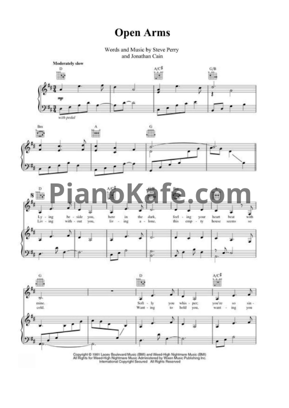 Ноты Journey - Open arms - PianoKafe.com