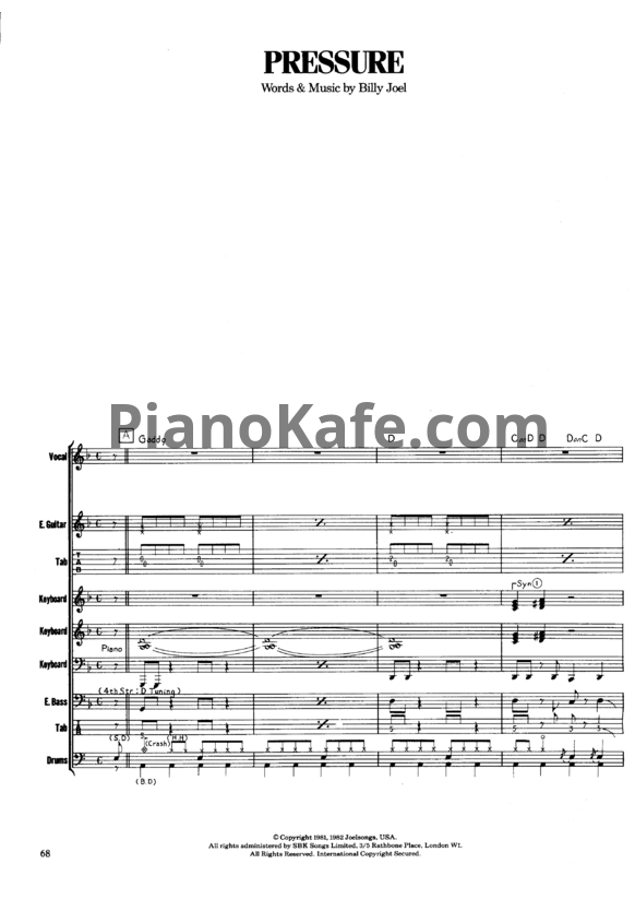 Ноты Billy Joel - Pressure (Партитура) - PianoKafe.com