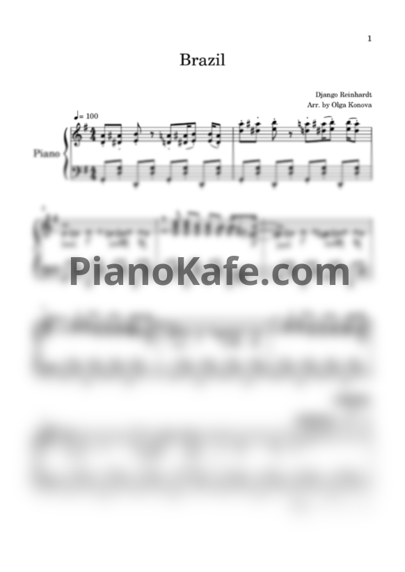 Ноты Django Reinhardt - Brazil (Solo piano) - PianoKafe.com