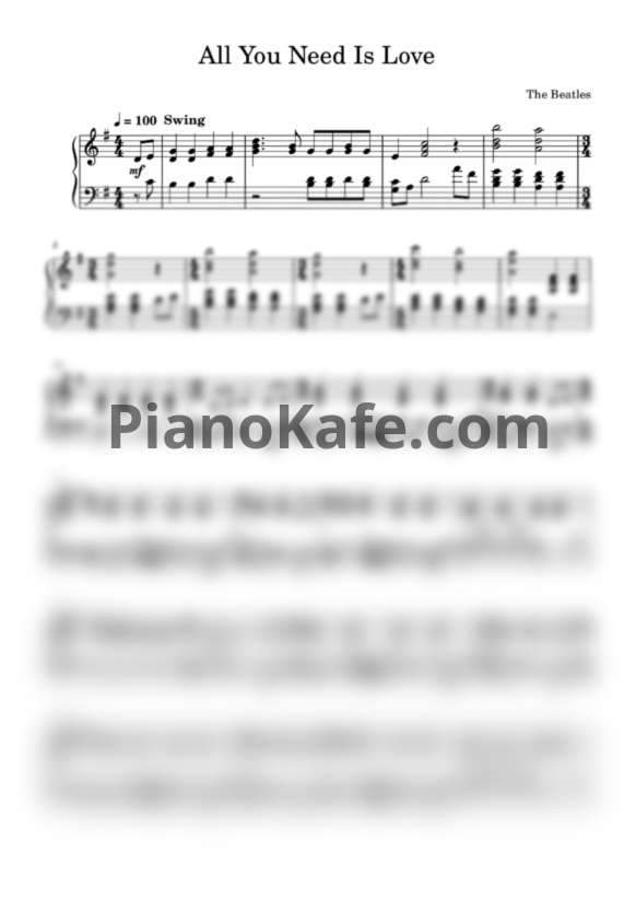 Ноты The Beatles - All you need is love - PianoKafe.com