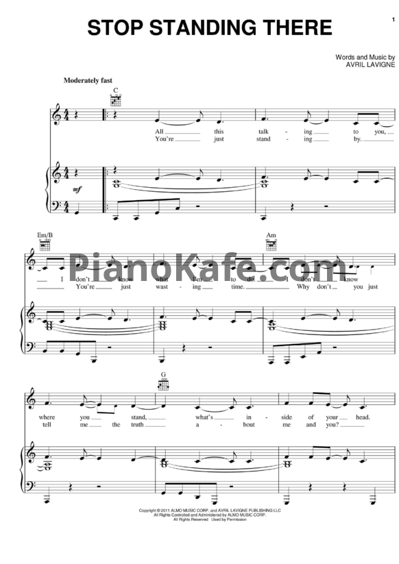 Ноты Avril Lavigne - Stop standing there - PianoKafe.com