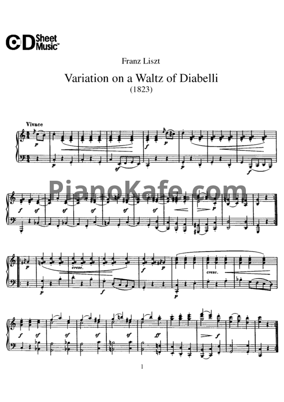 Ноты Ференц Лист - Вариация на вальс Диабелли - PianoKafe.com