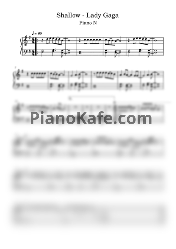 Ноты Lady Gaga - Shallow (Piano N cover) - PianoKafe.com